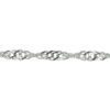 A silver chain with a diamond cut design.