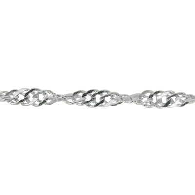 A silver chain with a diamond cut design.