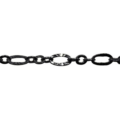 A chain with a metal link and a silver oval.