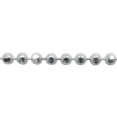 A row of silver balls on a white background.