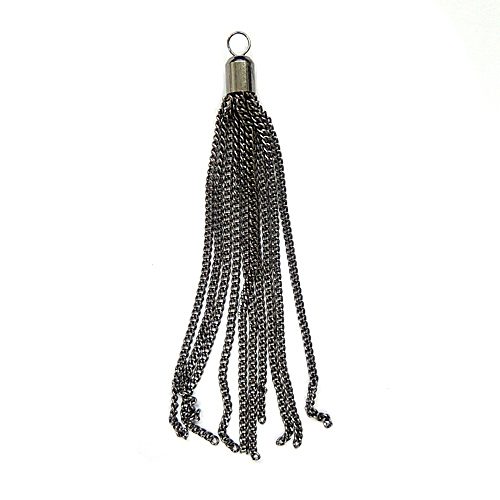 A chain tassel hanging from the side of a key ring.