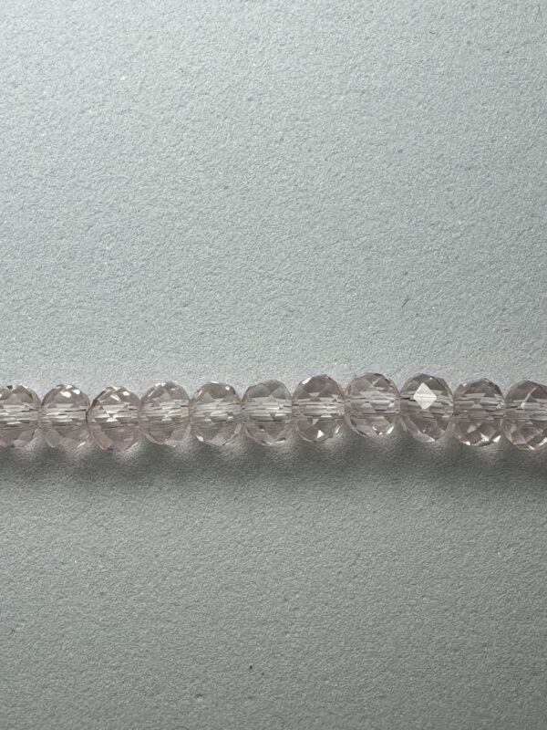 Row of clear faceted glass beads.