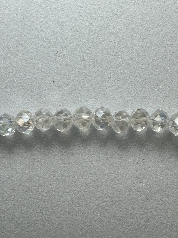 Row of clear faceted glass beads.