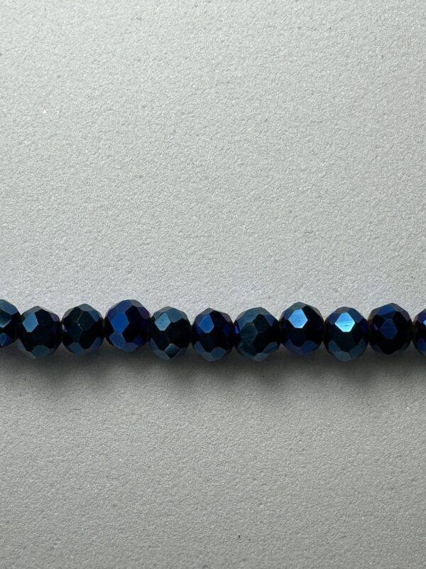 Row of dark blue faceted beads.