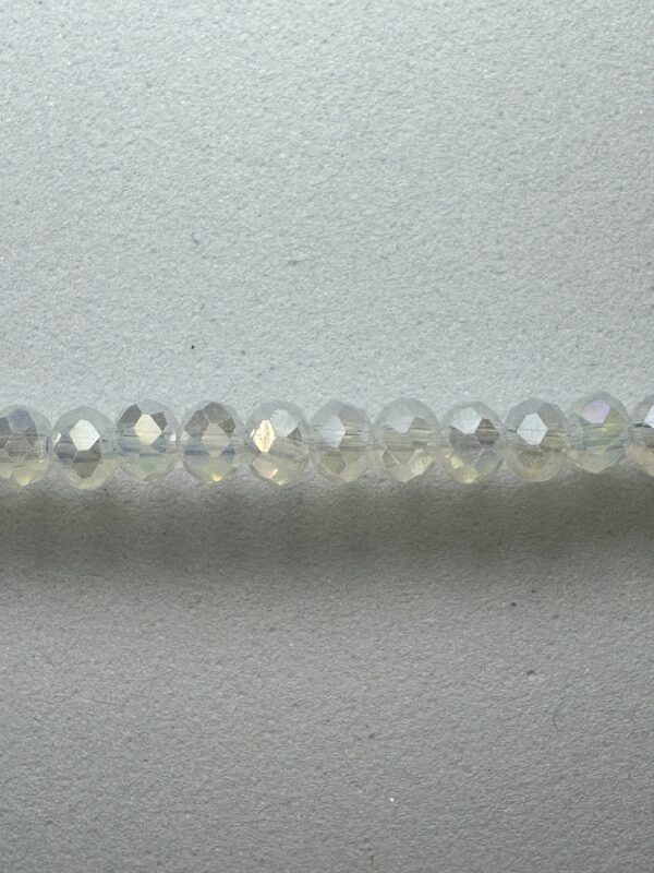 Row of iridescent glass beads.