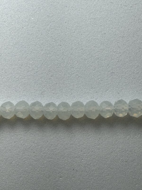 Row of light green faceted beads.