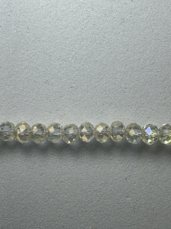 Row of iridescent glass beads.