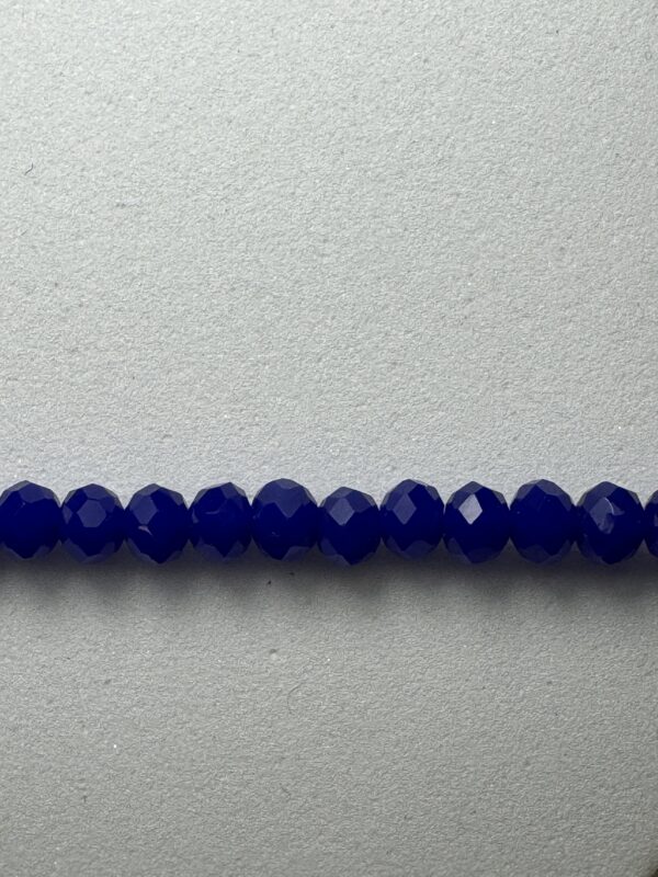 Row of dark blue faceted beads.