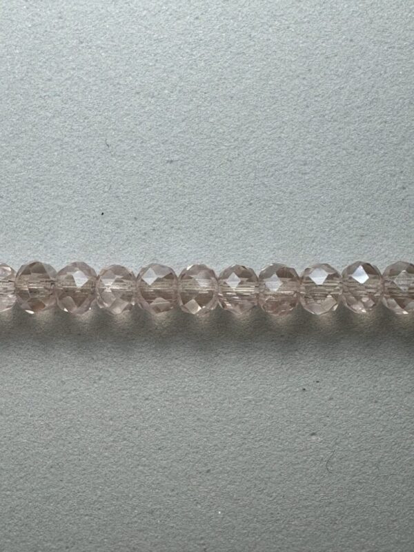 Row of clear faceted glass beads.