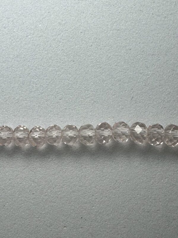 Row of clear faceted glass beads.