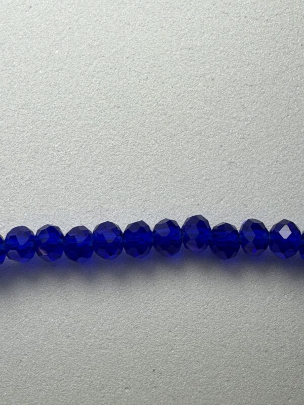 Row of dark blue faceted beads.