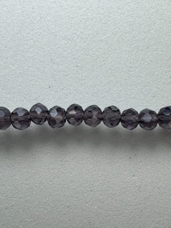 Row of dark gray faceted beads.