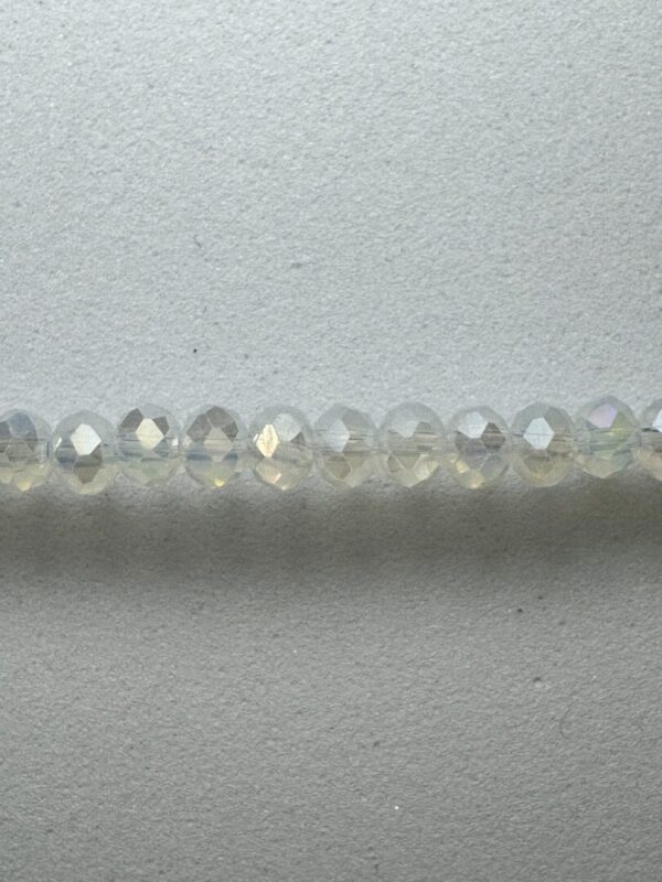 Row of iridescent glass beads.