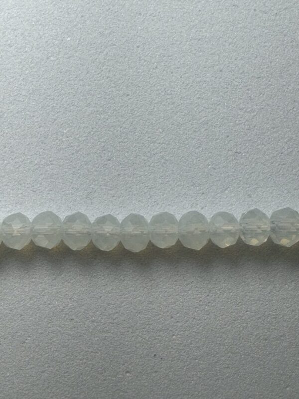 Row of white faceted glass beads.