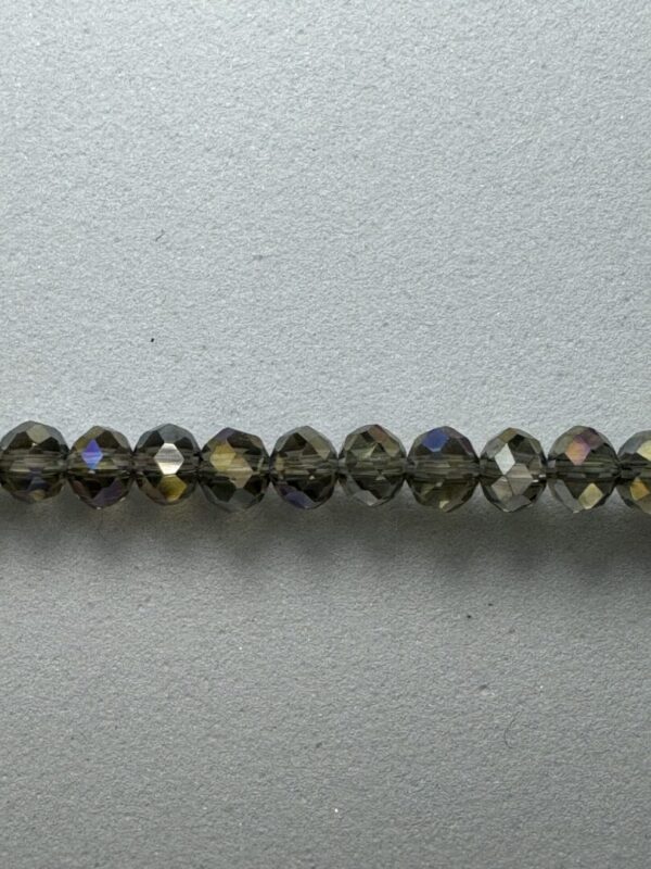 Row of iridescent dark gray beads.