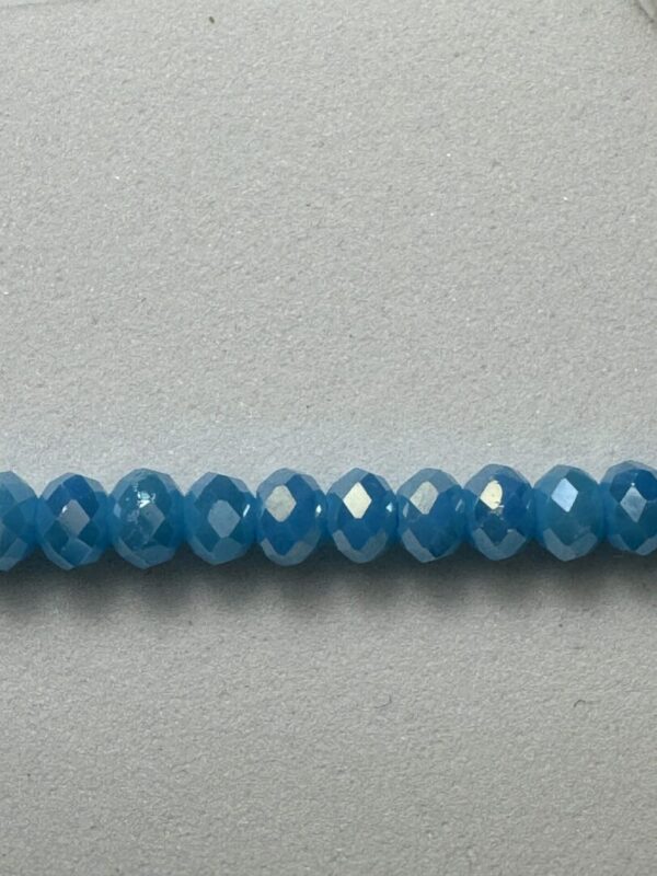 Row of faceted blue glass beads.