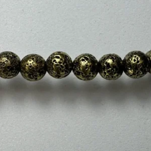 Bronze lava rock beads in a row.