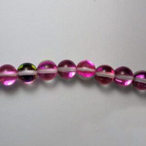 Pink and white glass beads row.