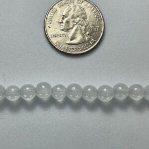 Frosted glass beads with quarter for scale.