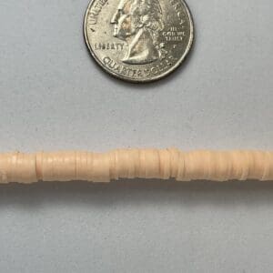 Quarter coin above beige sliced item.